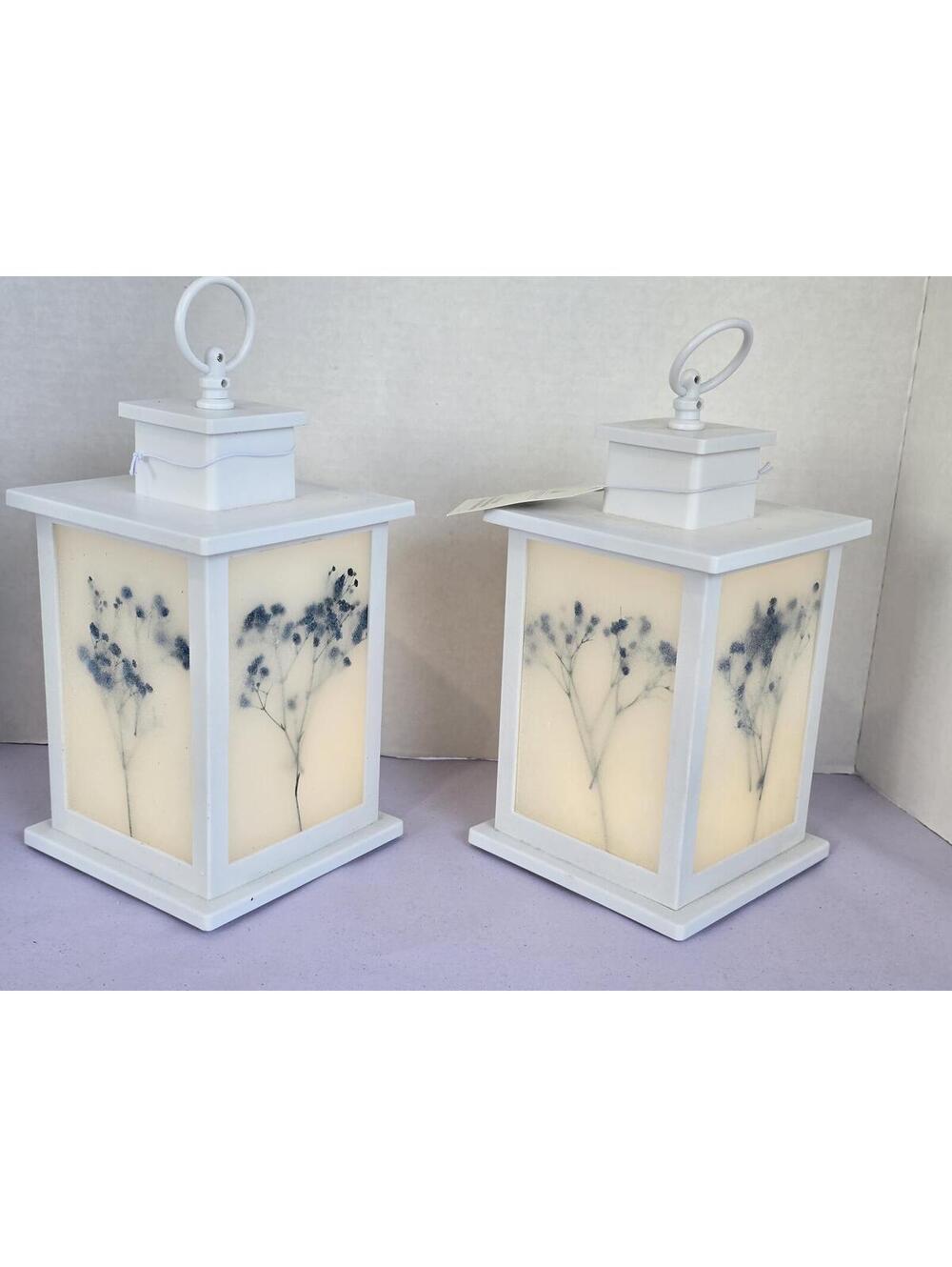 Set of 2 New Cypress brand White Decorative Lanterns with Floral Design